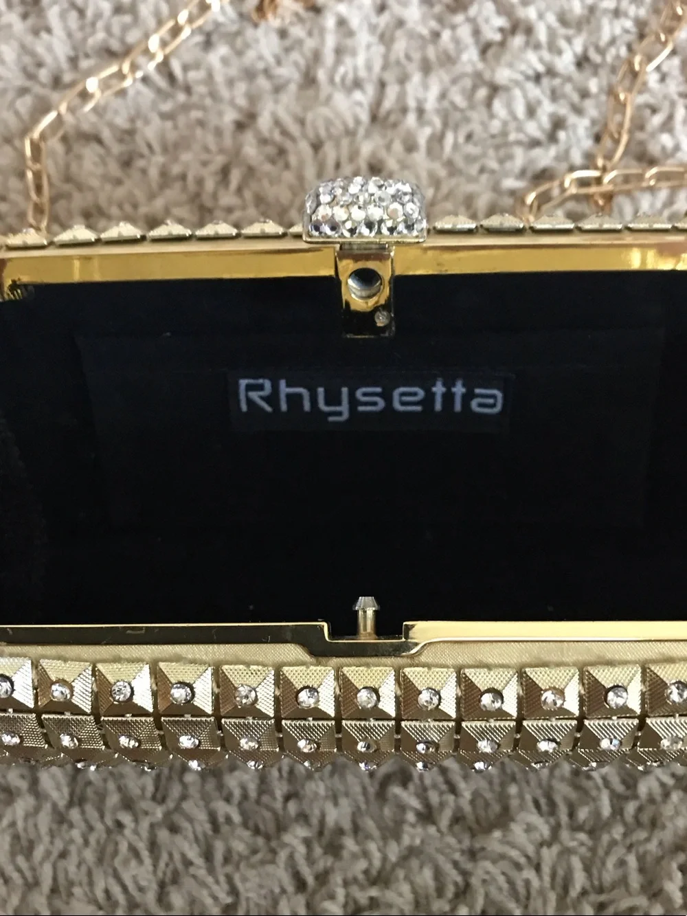 Gold Crystal-Embellished Evening Clutch